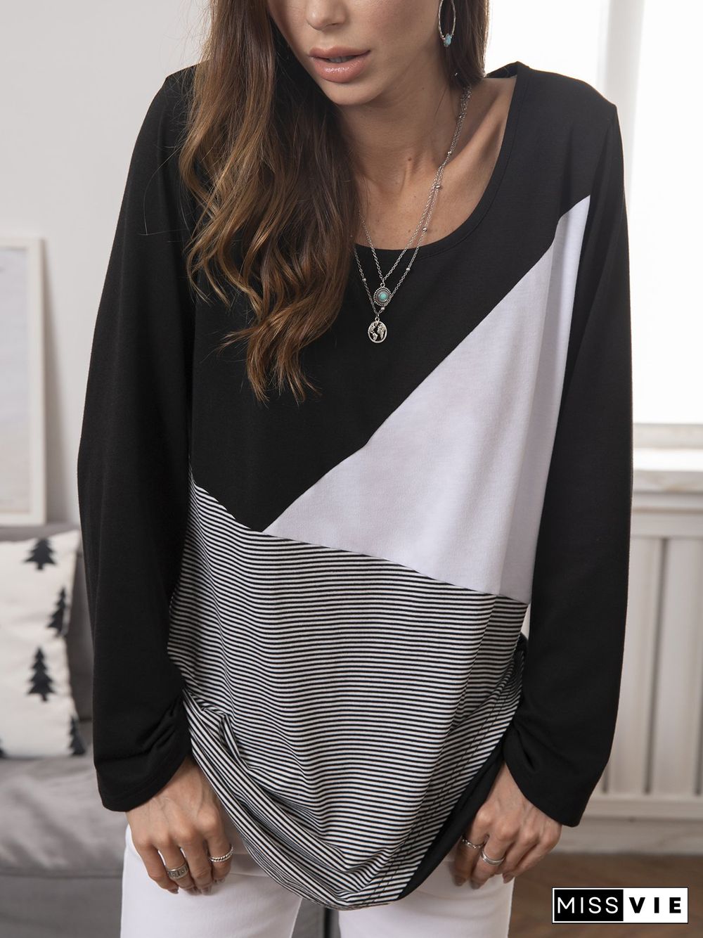 Casual Long Sleeve Round Neck Plus Size Tops