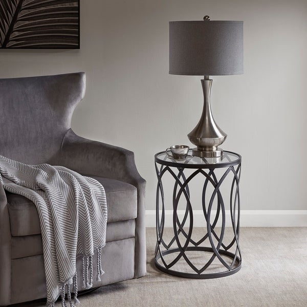 Arlo Metal Eyelet Accent Table with Tempered Glass Top