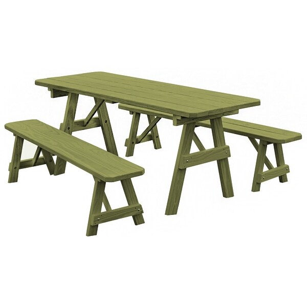 Pine 8' Traditional Picnic Table with 2 Benches