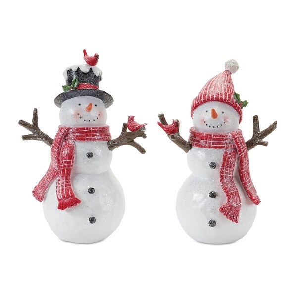 Snowman with Cardinal Birds Figurine (Set of 2)