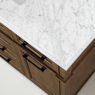 Home Decorators Collection Caville 48 in. W x 22 in. D x 34.50 in. H Bath Vanity in Almond Latte with Carrara Marble Top Caville 48AL