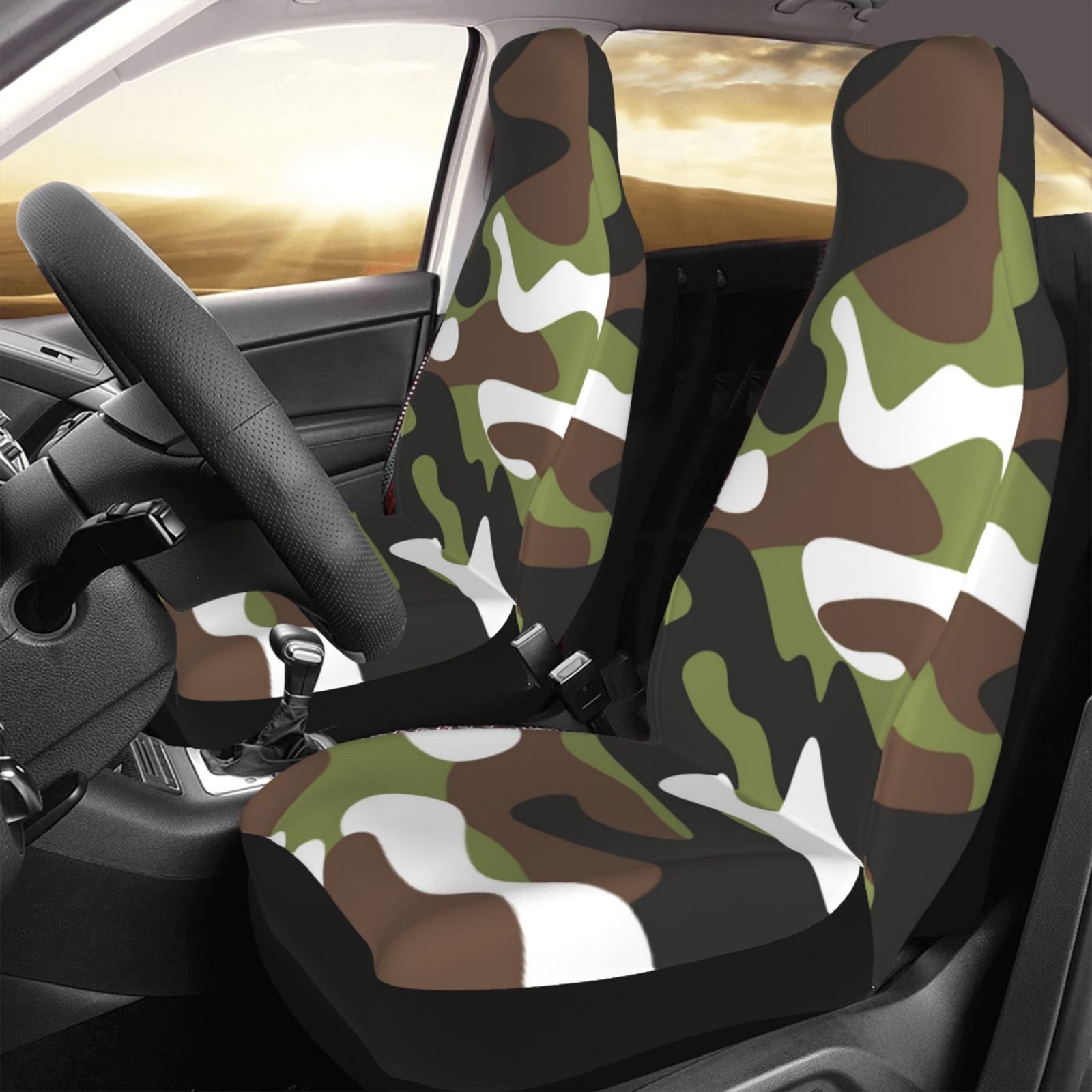 LNWH Car Seat Covers， Brown Green Camouflage Car Interior Seat Covers - Universal Fit Most Cars， SUV， Trucks， 2pcs Car Seat Protectors