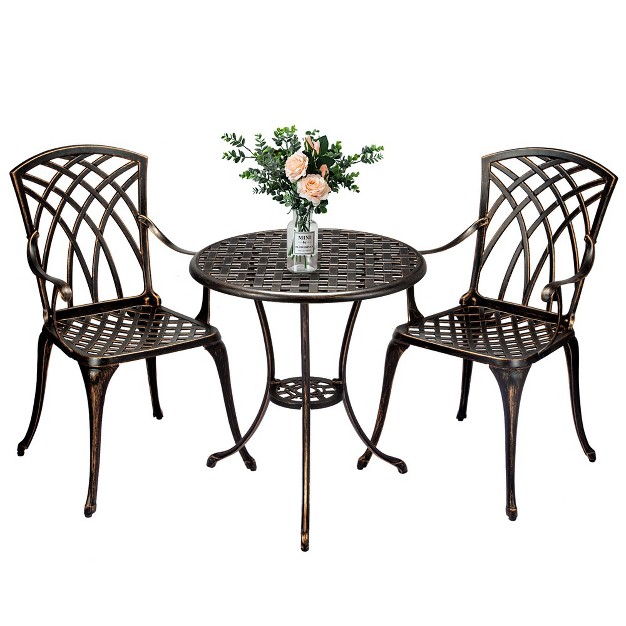 Trinity Cast Aluminum Patio Bistro Set With Umbrella Hole 3 Piece Outdoor Bistro Set Rust resistant For Garden backyard Patio Balcony