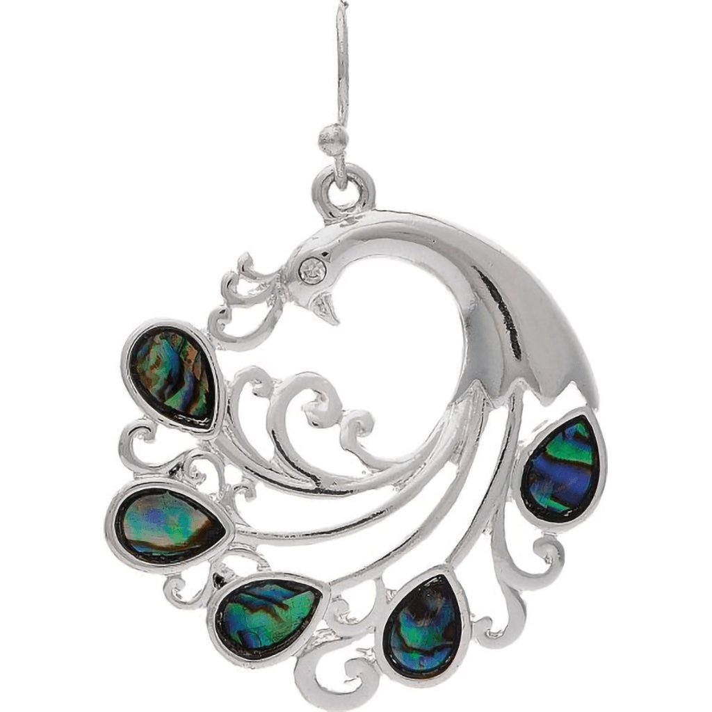 Rain  Silver Fancy Swirl Abalone Peacock Earrings