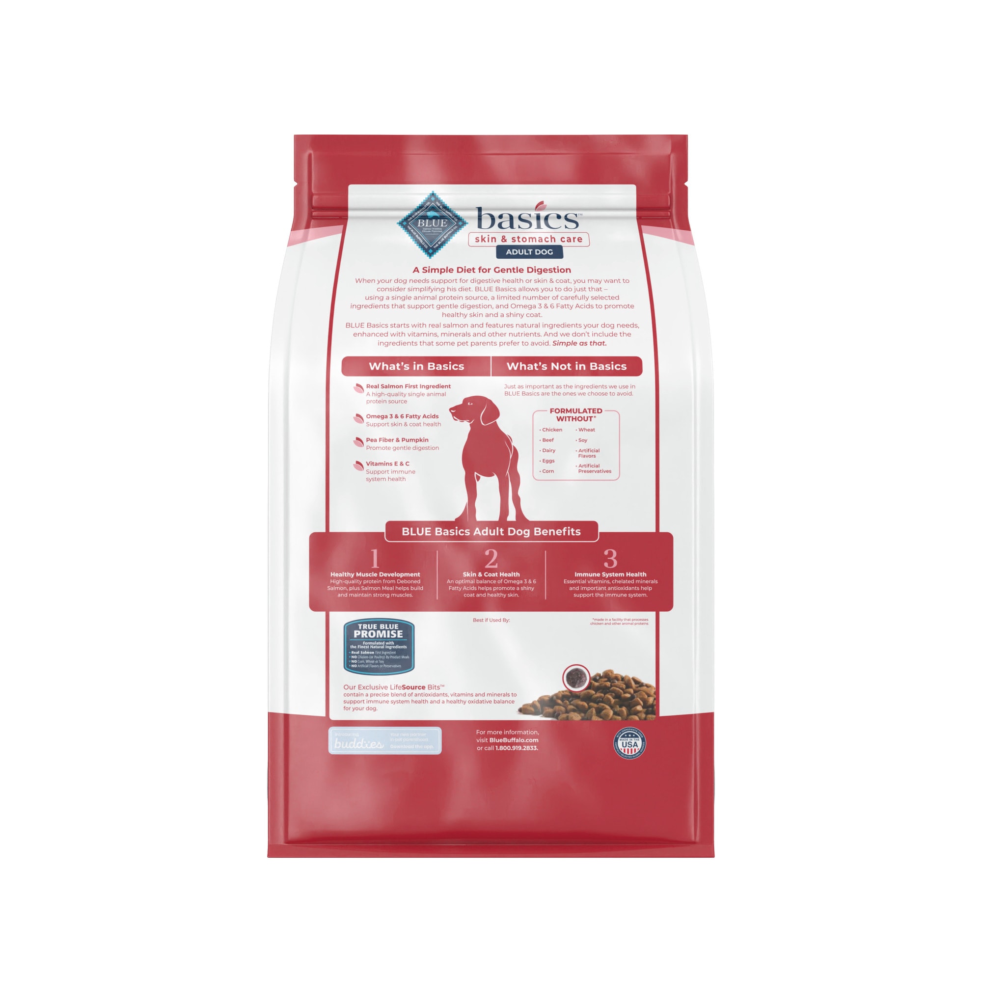 BLUE BUFFALO Blue Basics Skin amp; Stomach Care Natural Adult Grain Free Salmon amp; Potato Dry Dog Food， 22 lbs.