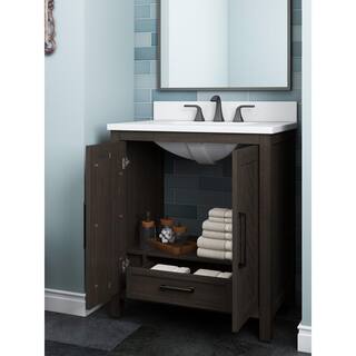 Home Decorators Collection Leary 30 in. W x 34.5 in. H Bath Vanity in Dark Brown with Engineered Stone Vanity Top in White with White Basin HDC30HRV