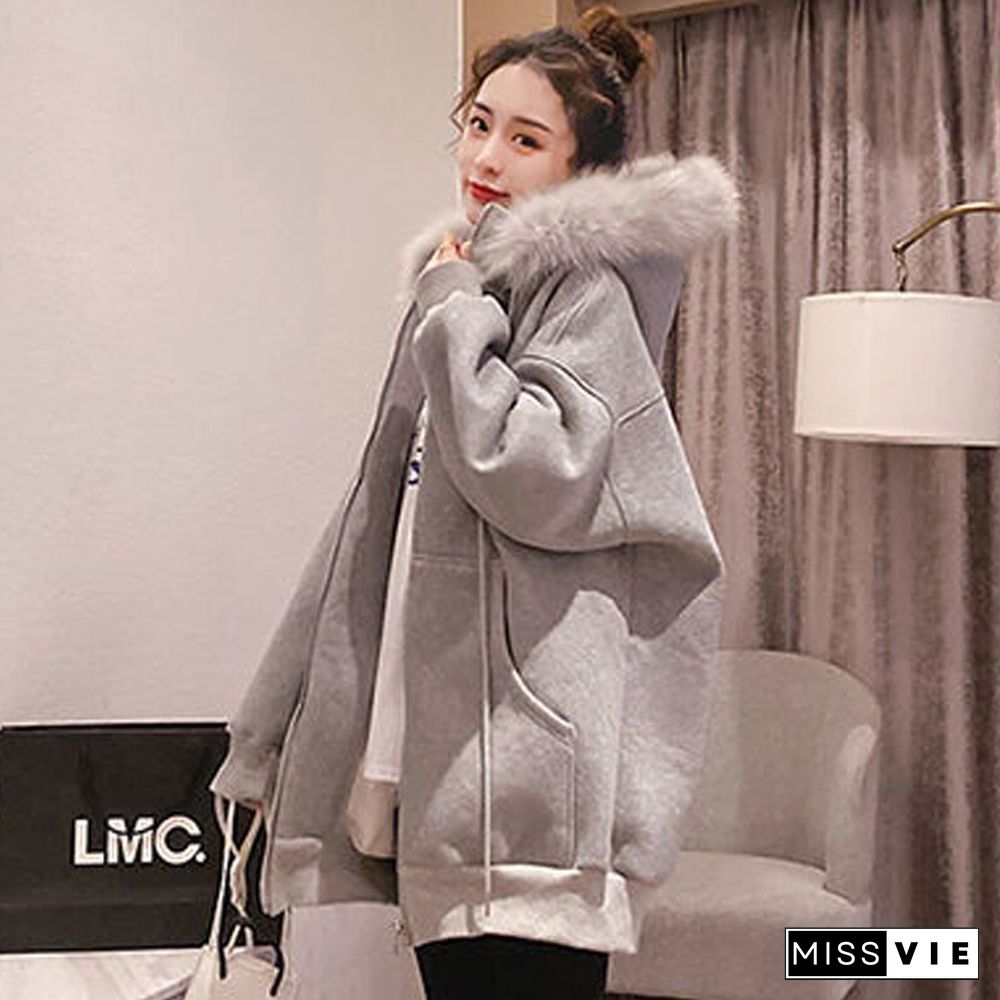 Autumn White Hoodies Women Fashion Long Sleeve Zipper Jackets Solid Loose Black Coats Casual Lady Outerwear Korean New