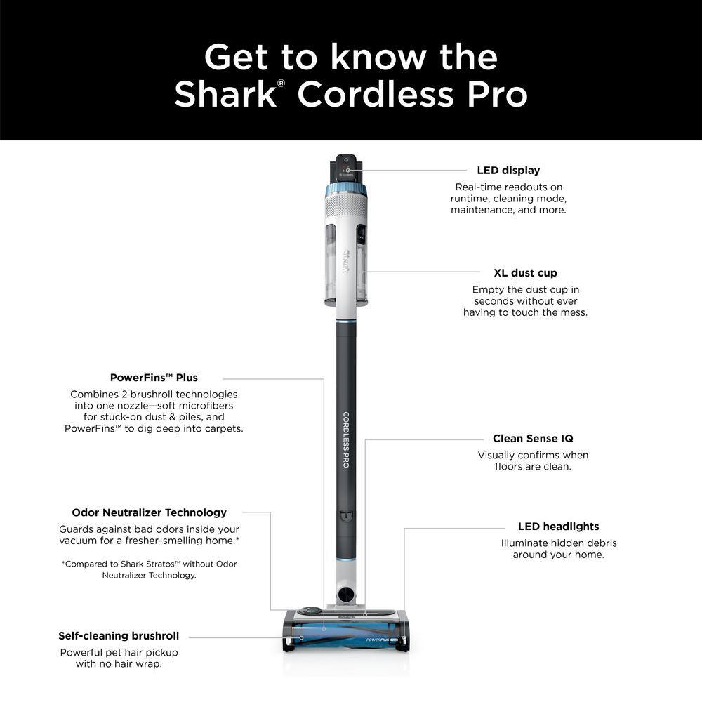 Shark Cordless Pro Bagless Stick Vacuum with Clean Sense IQ Odor Neutralizer PowerFins+ Brushroll 40Min Runtime - IZ562H IZ562H