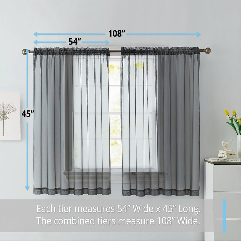 THD Sheer Voile Window Curtain Panels Cafe Tier Valance， Set of 2 tiers/valances