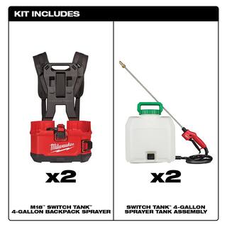 MW M18 18-Volt 4 Gal. Lithium-Ion Cordless Switch Tank Backpack Pesticide Sprayer Combo Kit Set (2-Tool) 2820-20PS-2820-20PS