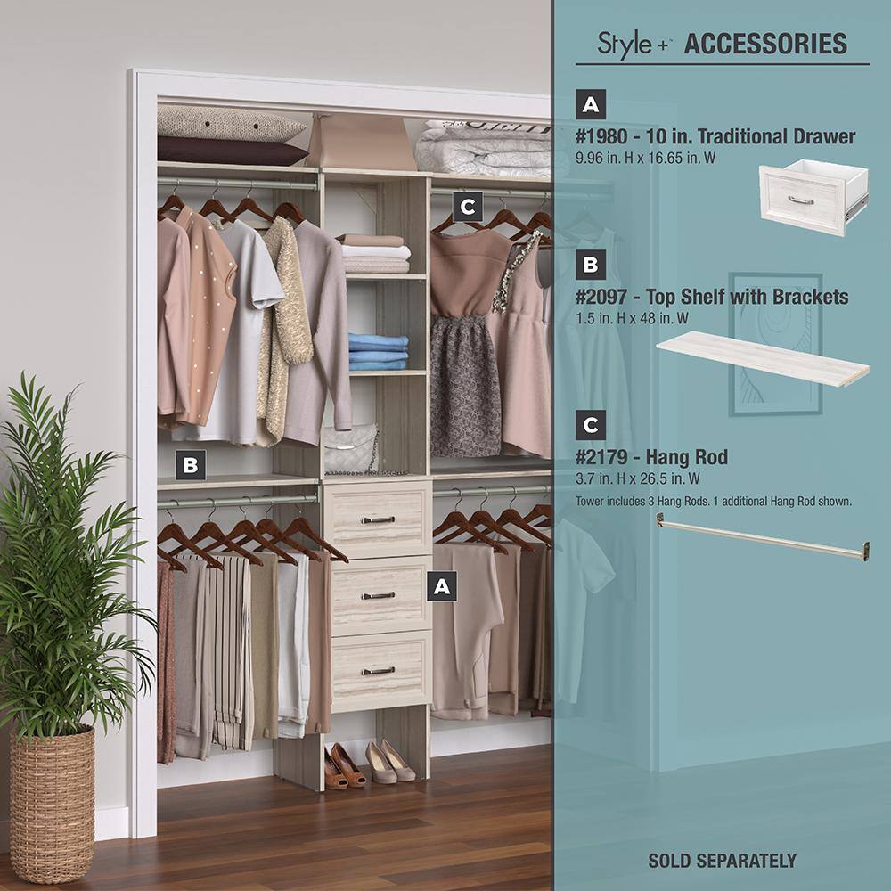 ClosetMaid Style+ 72 in. W - 113 in. W Bleached Walnut Narrow Wood Closet System 4361