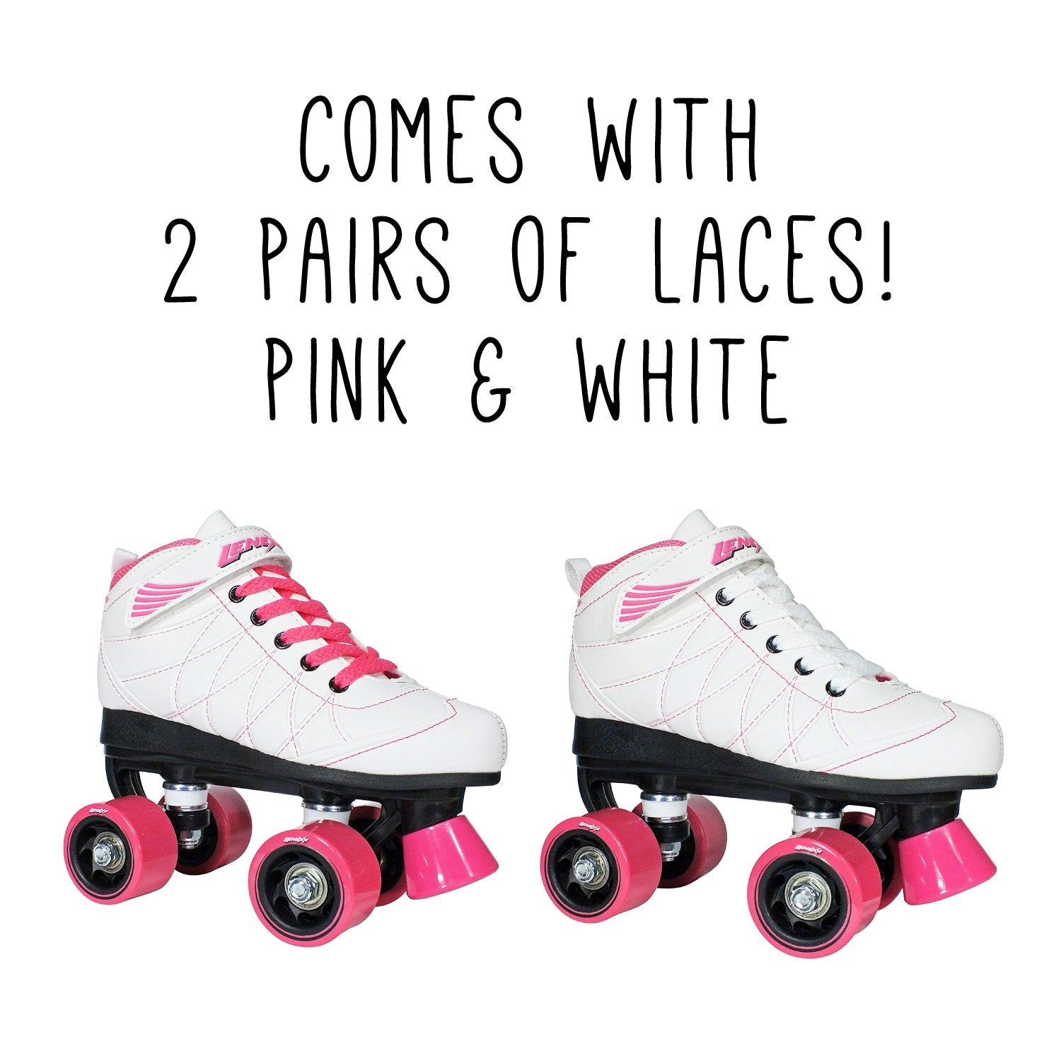 Lenexa Hoopla Kids Roller Skates for Kids Children - Girls and Boys - Kids Rollerskates - Childrens Quad Derby Roller Skate for Youths Boy/Girl - Kids Skates (White w/Pink Wheels)