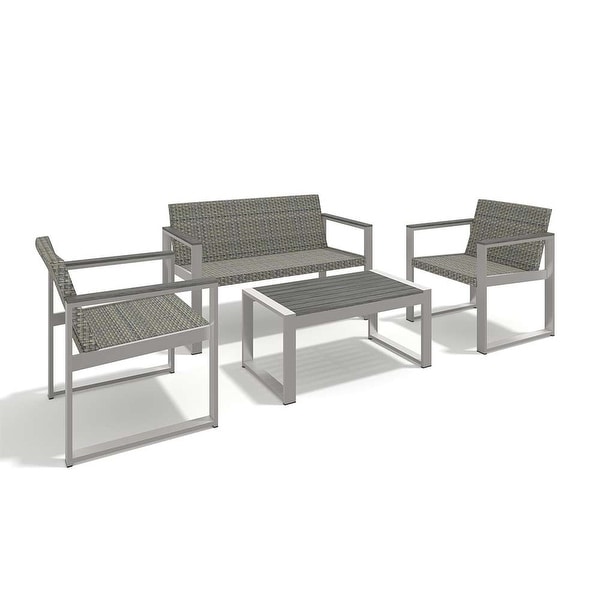 4Piece Aluminum Patio Conversation Set，Garden Outdoor Sofa Seating Group Set with Cushions