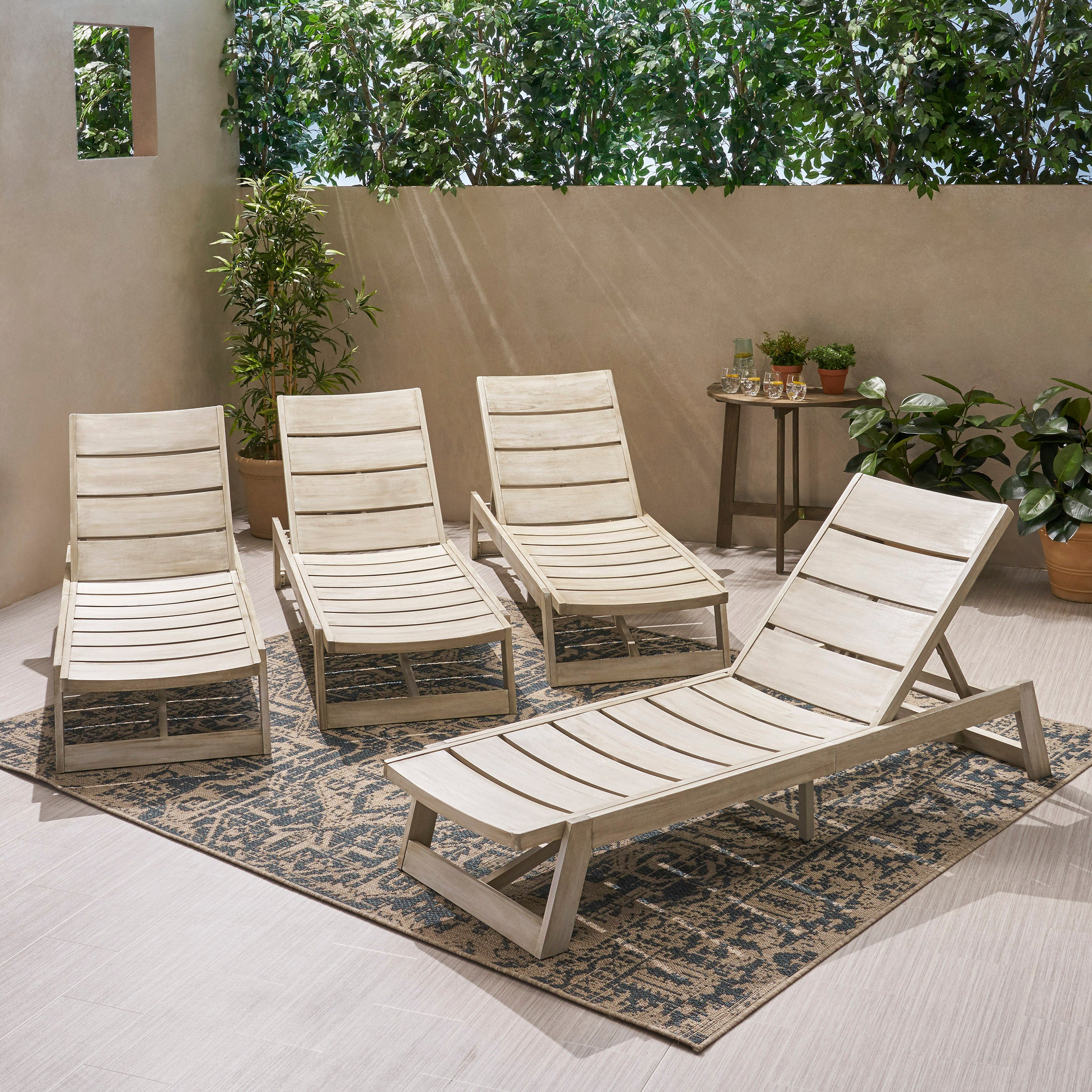 Melissa Outdoor Acacia Wood Chaise Lounge (Set of 4)