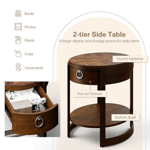 Costway Side End Table with Drawer Storage Shelf Classic Accents