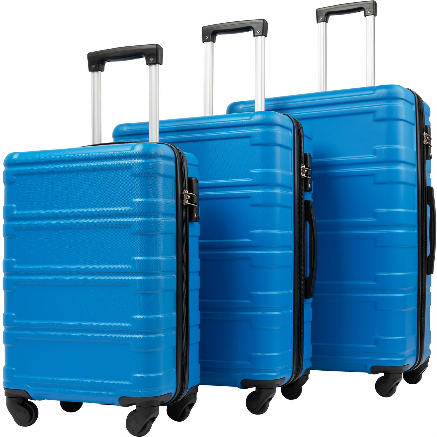 3 Piece Luggage Set， Lightweight Hardside Spinner Wheels Suitcase with TSA Lock， Blue (20/24/28)