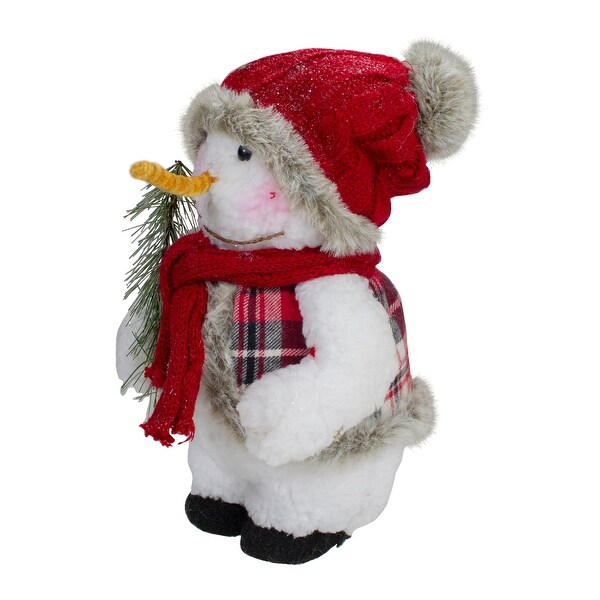 10 Plush Snowman Wearing Plaid Vest and Hat Christmas Figure