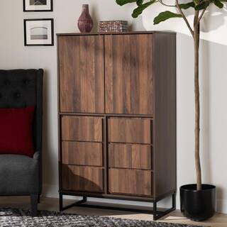 Baxton Studio Neil Walnut Brown and Black Storage Cabinet 178-11215-HD