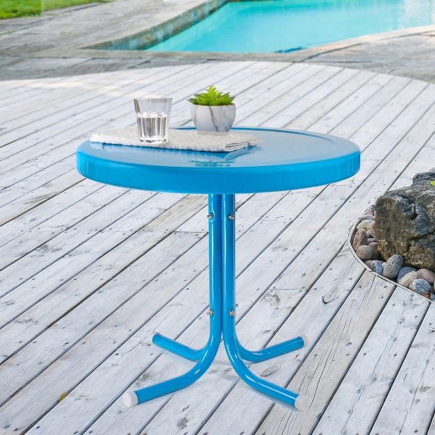 Round Outdoor Retro Steel Tulip Side Table Turquoise Blue