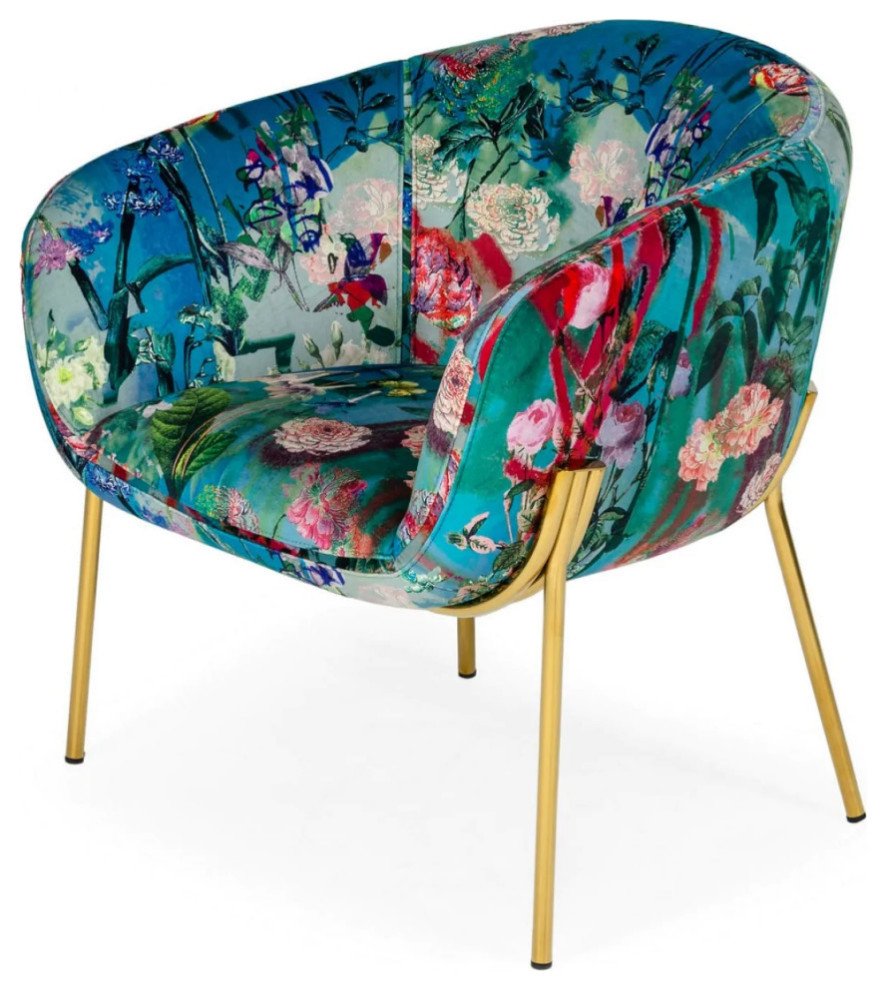 Larra Contemporary Floral Velvet and Gold Accent Chair   Tropical   Armchairs And Accent Chairs   by V.S.D Furniture  Houzz