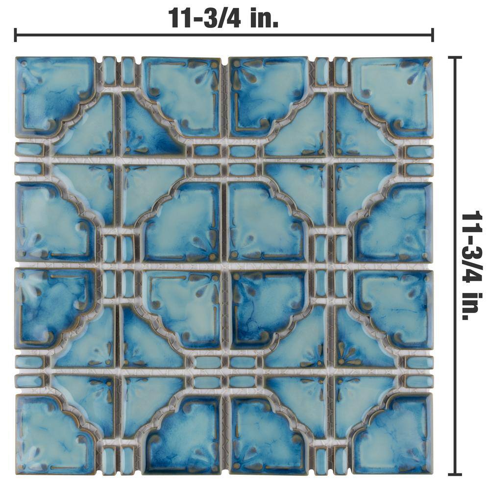 Merola Tile Moonbeam Diva Blue 12 in. x 12 in. Porcelain Mosaic Tile (9.79 sq. ft.  Case) FKOMB21