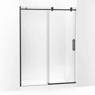 KOHLER Cursiva 59.875 in. W x 78 in. H Sliding Frameless Shower Door in Matte Black K-707624-8L-BL