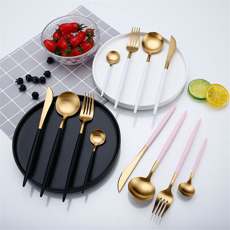 Rose Gold Tableware Set Stainless Steel Cutlery Set Western Food Tableware Luxury Fork Teaspoon Knife Cutlery Set fork spoon