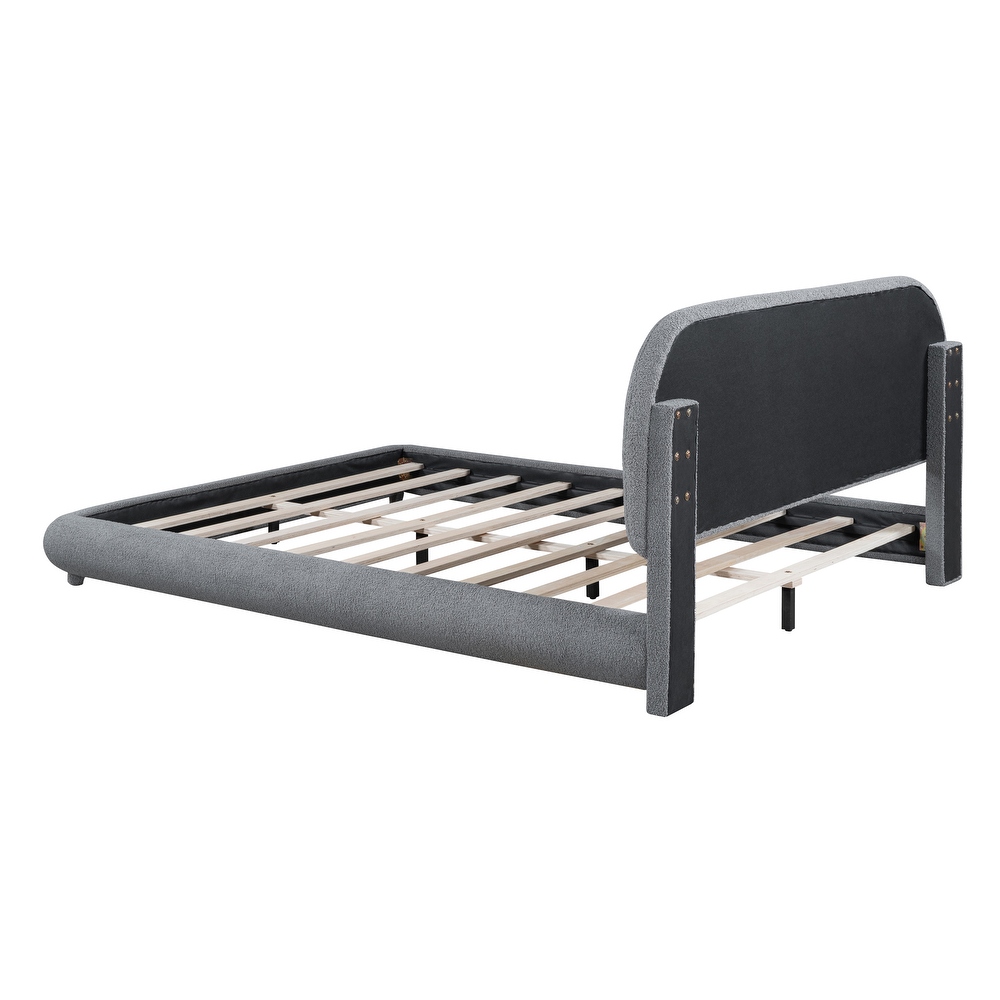 Teddy Fleece Full/Queen Size Upholstered Platform Bed with Thick Fabric  Solid Frame and Stylish Curve shaped Design