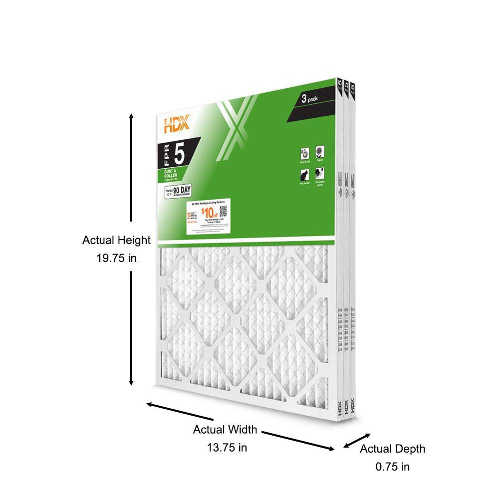 HDX 14 in. x 20 in. x 1 in. Standard Pleated Air Filter FPR 5 MERV 8 (3-Pack) HDX3P5-011420