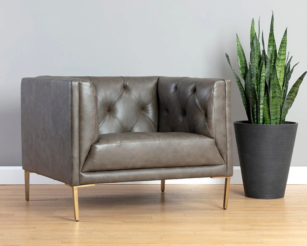 Ruggiero Armchair   Vintage Steel Grey Leather   Midcentury   Armchairs And Accent Chairs   by Rustic Home Furniture Deco  Houzz