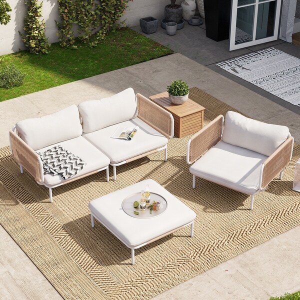 Outdoor 4 Seater Chat Set with Cushions，Customizable Set by Combining Multiple Chairs