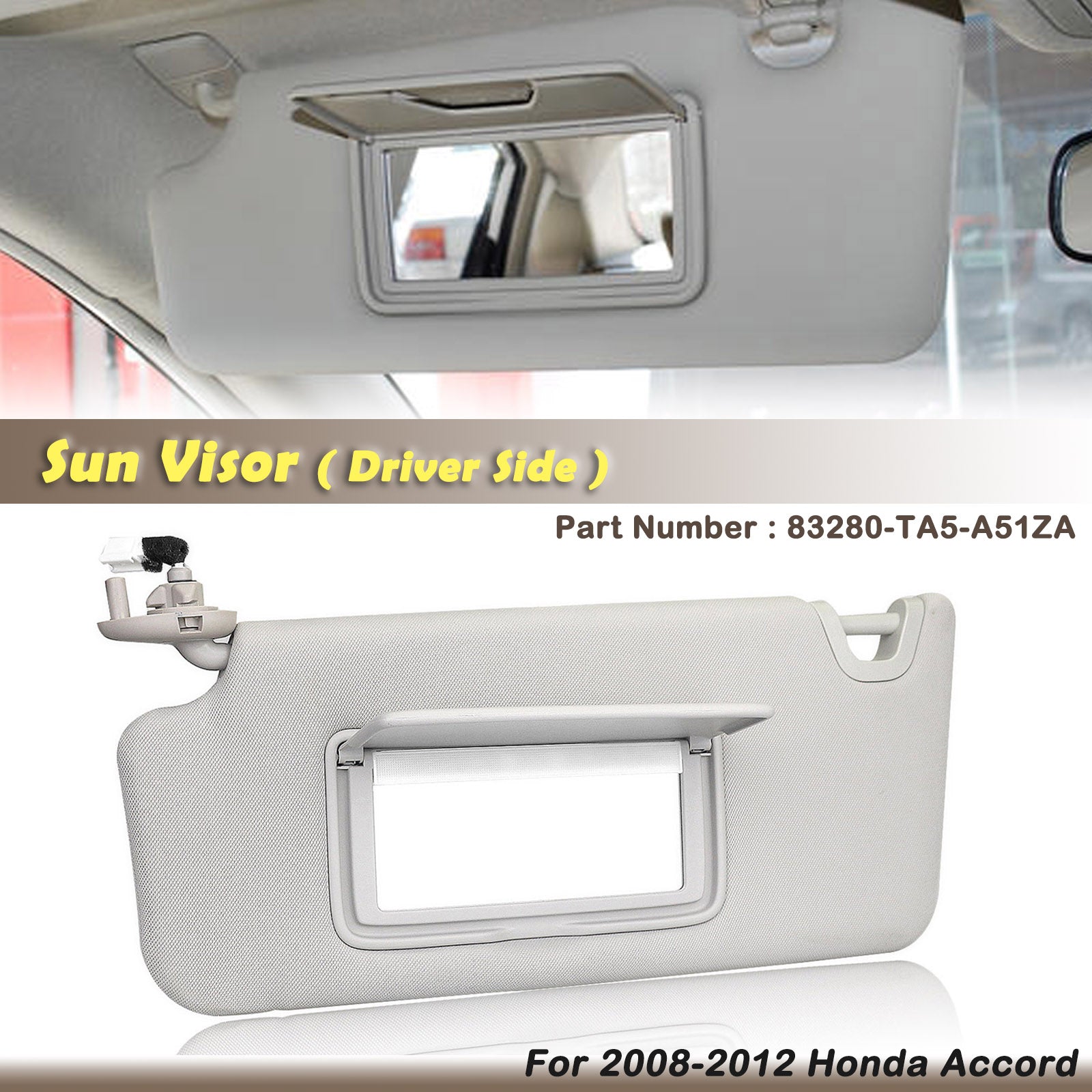 Car Left Sun Visor For Honda 2008-2012 2009 Accord 83280-TA5-A51ZA W/Mirror Gray