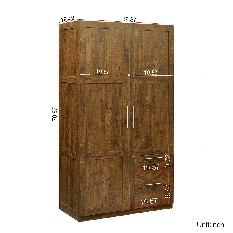 High wardrobe and kitchen cabinet with 2 doors， 2 drawers and 5 storage spaces