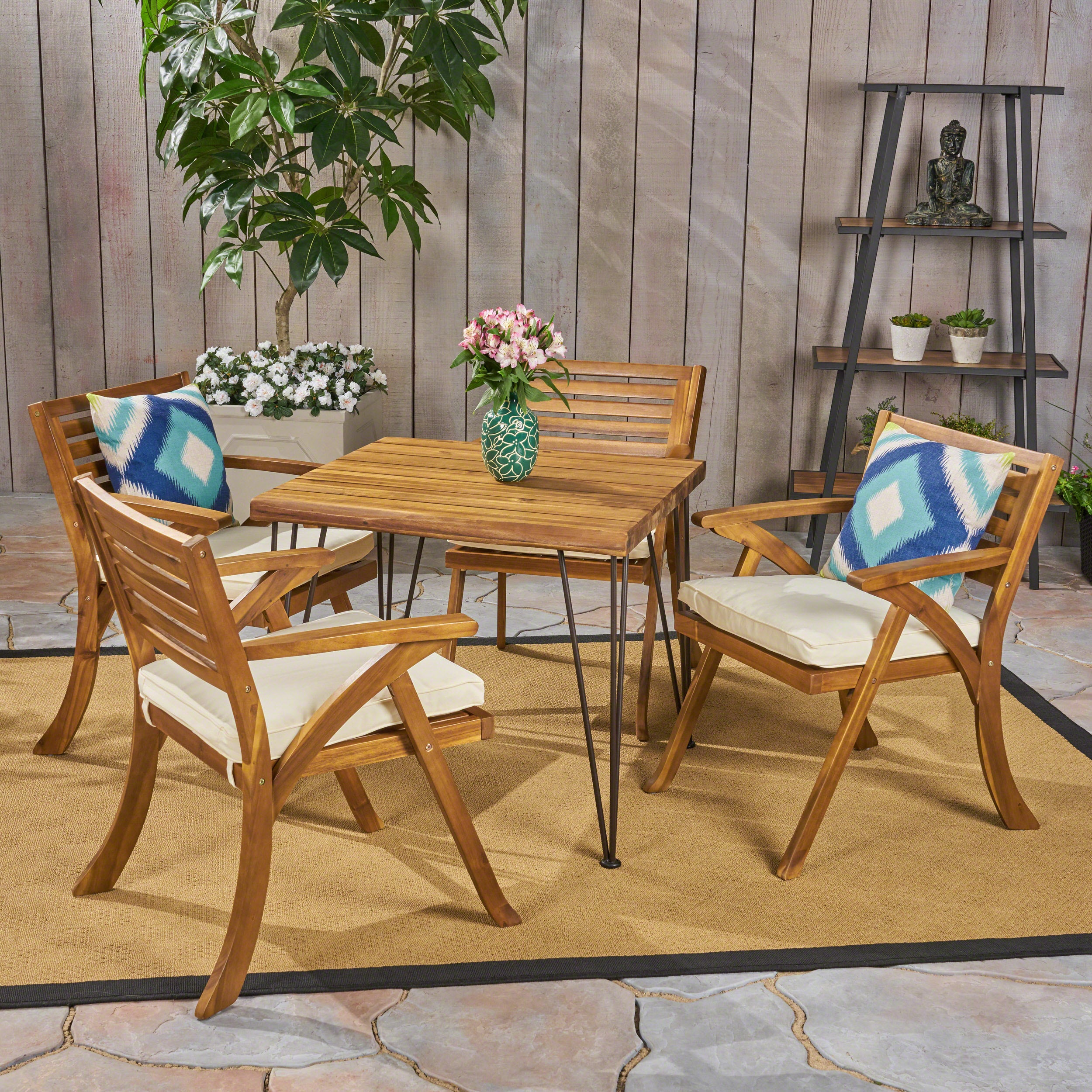 Lane Outdoor Farmhouse Hairpin Legs Dining Set