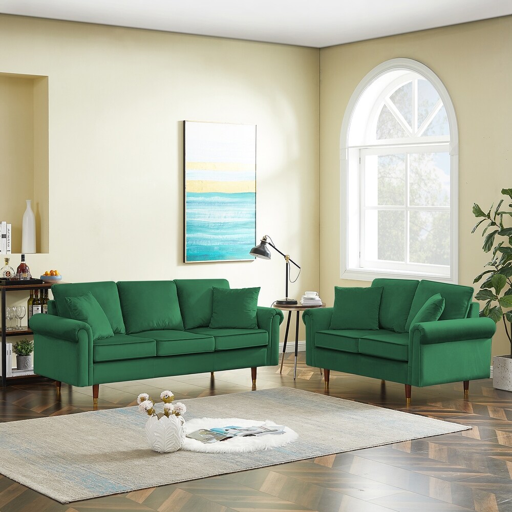 Modern Elegant Style Velvet Sofa Set  2 Seats and 3 Seats Sofa with Wood Legs and Wood Frame Suitable for Home Living Room