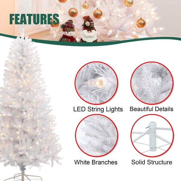 6.5Ft PreLit Artificial White Full Christmas Tree