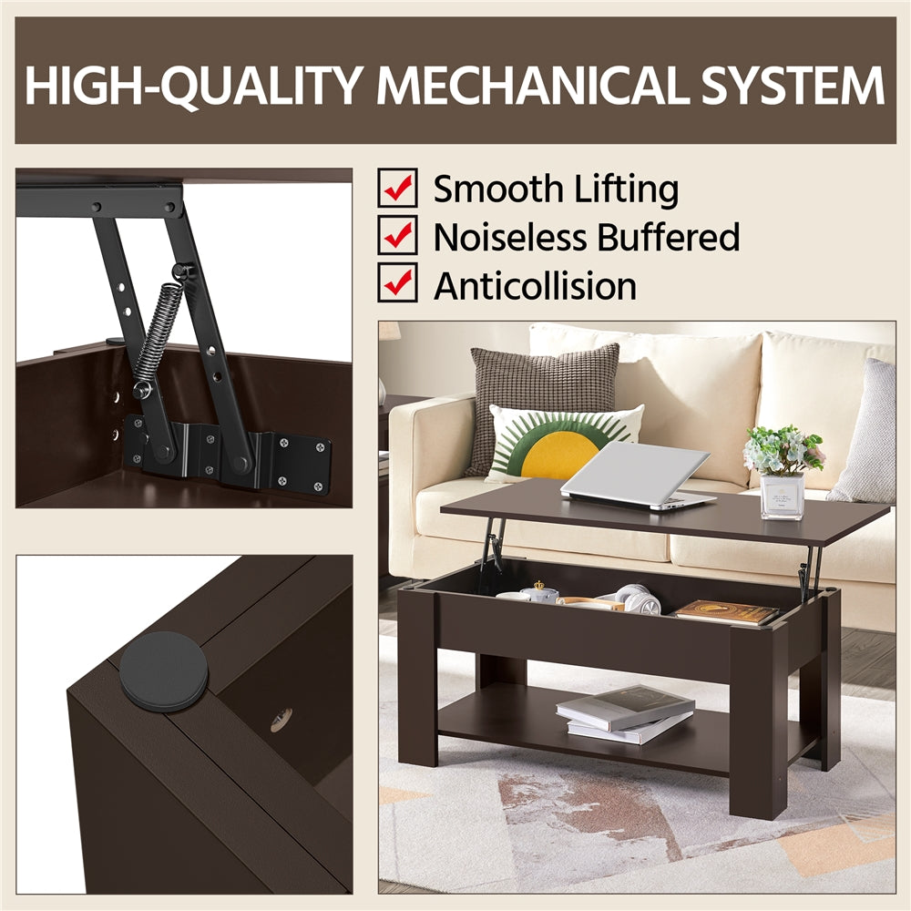 SMILE MART Lift Top Rectangular Wood Coffee Table with Hidden Compartment and Storage, Brown