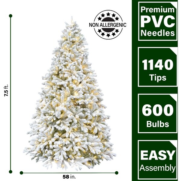 Fraser Hill Farm 7.5ft. Green Christmas Half Tree with Flock and Warm White LED Lighting