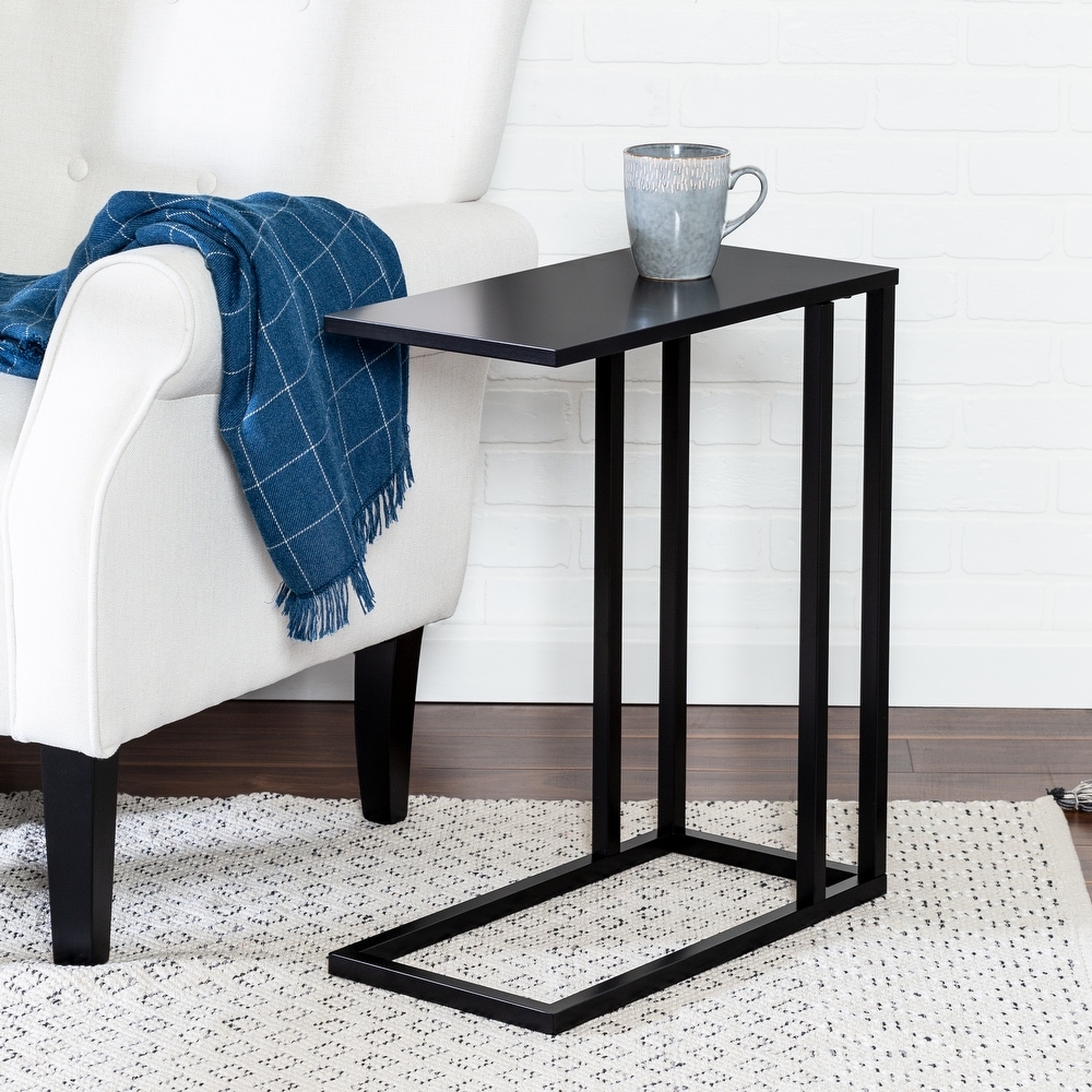 Black Steel and MDF C Shape End Table