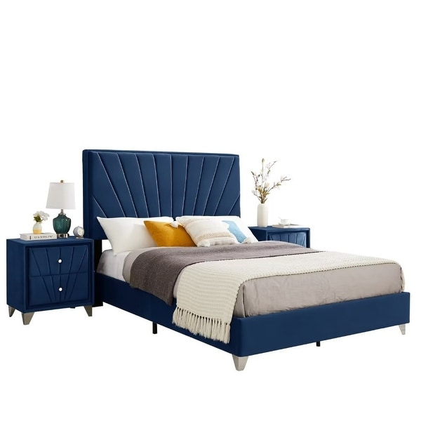 Upholstered Platform Bed Bedroom Set with nightstand - - 37888062