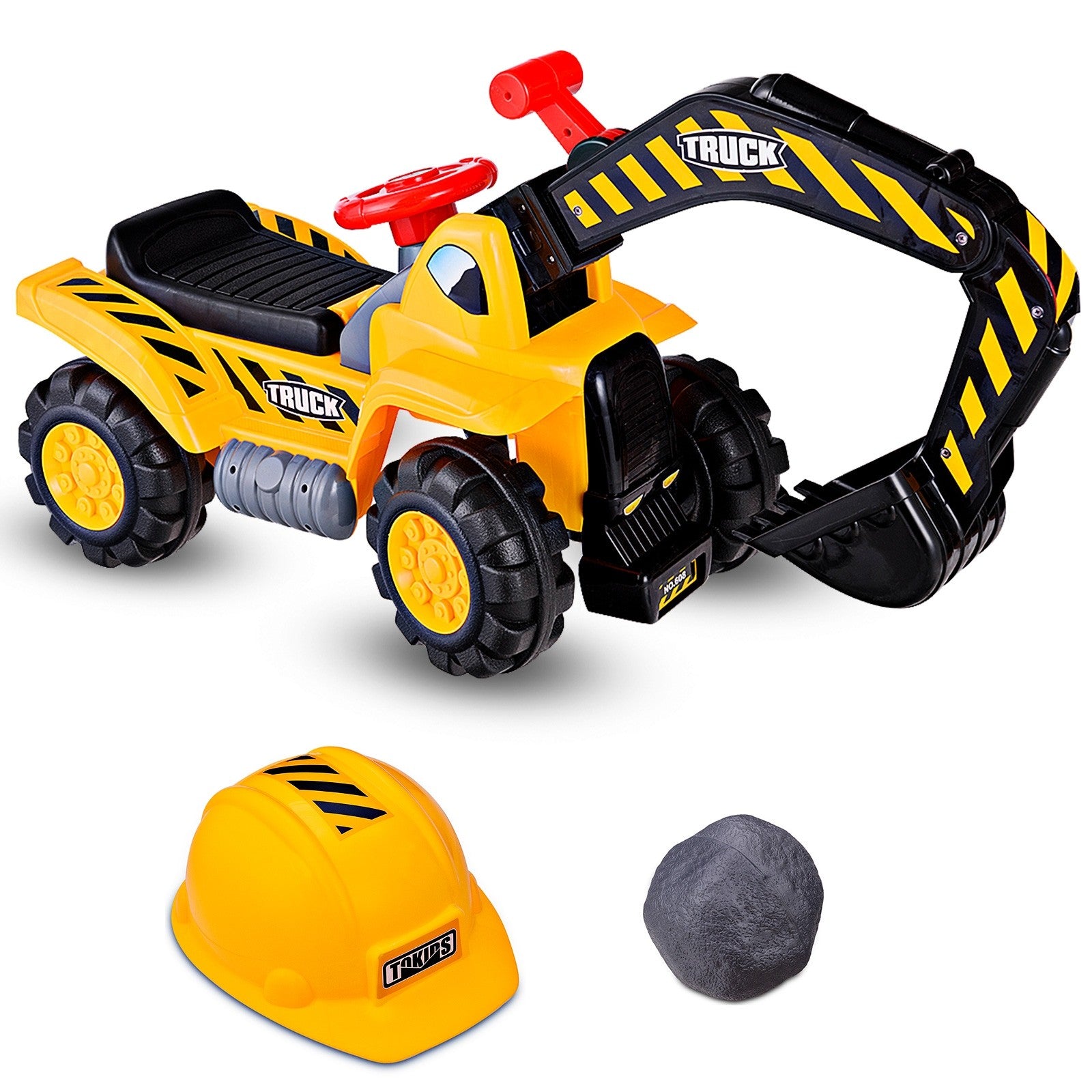 Kids Ride On Construction Excavator, Outdoor Digger Scooper Tractor Toy