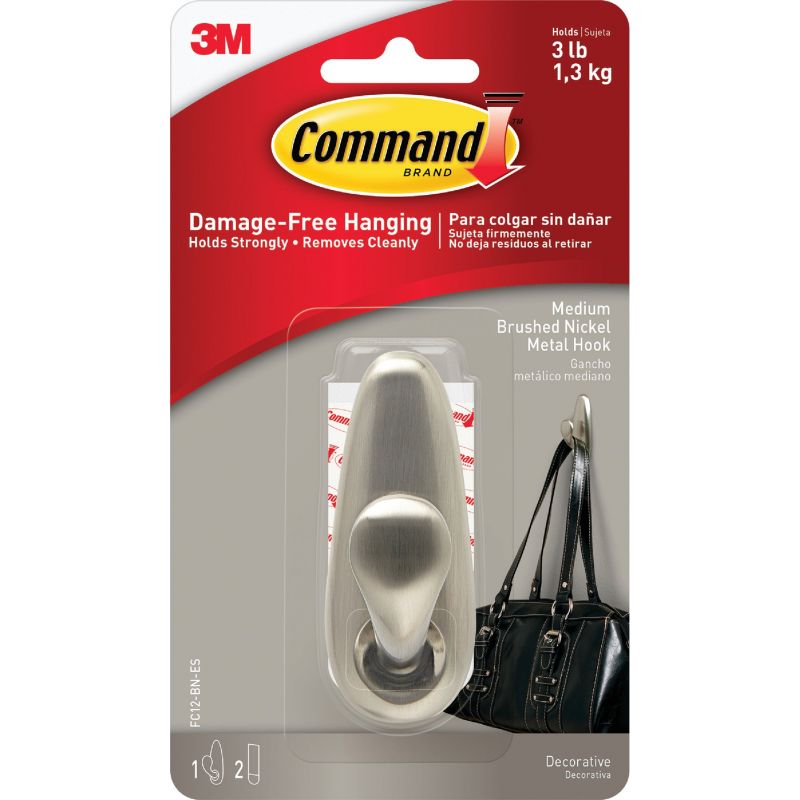 Command Metal Adhesive Hook Brushed Nickel