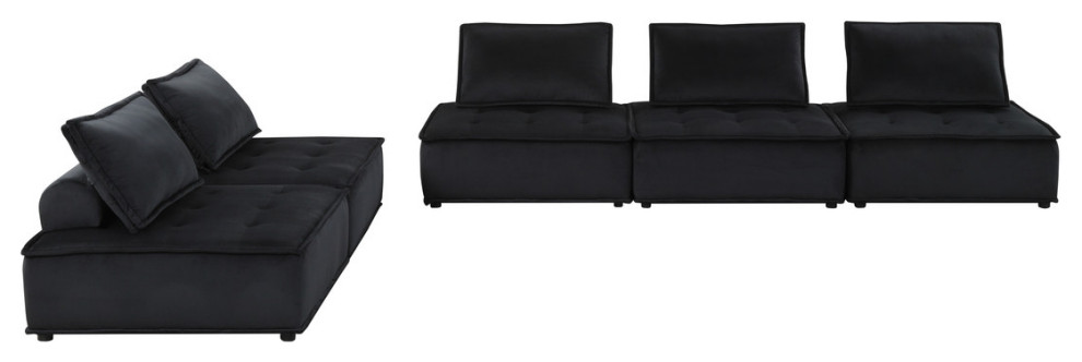 Anna Velvet 5 Piece Sectional Sofa Ottoman   Transitional   Sectional Sofas   by Lilola Home  Houzz