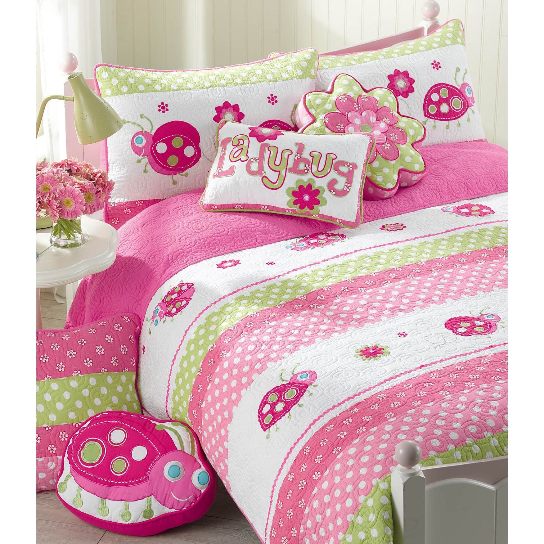 Cozy Line Home Fashion Pink Ladybug Reversible Quilt Set