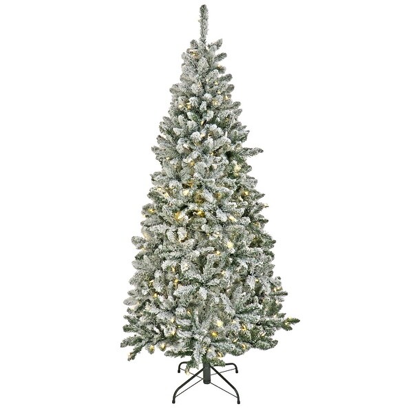 National Tree Company 7.5 ft. Prelit Artificial Snowy Chatham Slim Hinged Tree with PowerConnect™，400 Dual Color® LED LightsU