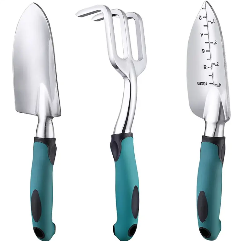 Garden Tool Set with Non Slip Rubber Grip  3 Piece Heavy Duty Garden Trowels Cast Aluminum Garden Hand Shovels Tools Sets