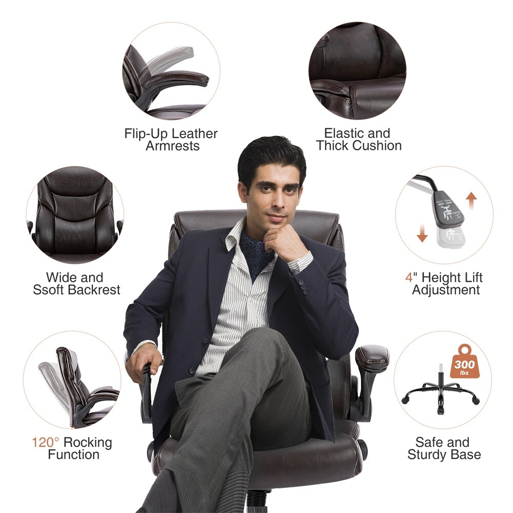 Ergonomic Office Chair with High Back  Flip Up Armrest and Adjustable