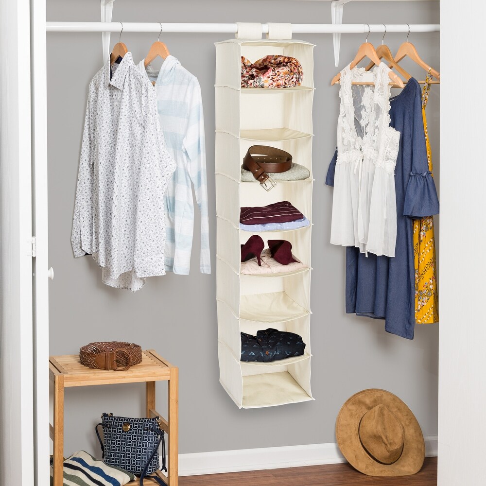 Natural Polycotton 8 Shelf Hanging Closet Organizer