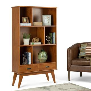 Simpli Home Draper Solid Hardwood 64 in. x 35 in. Mid-Century Modern Wide Bookcase and Storage Unit in Teak Brown 3AXCDRP-13-TK