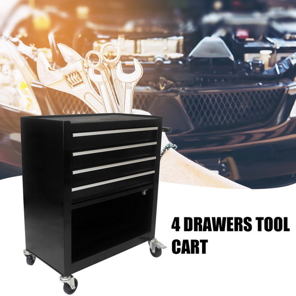 4 Drawers Multifunctional Tool Cart With Wheels Bl...